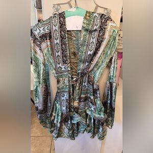 Bronx and Banco Green and Black Patterned Mini Dress